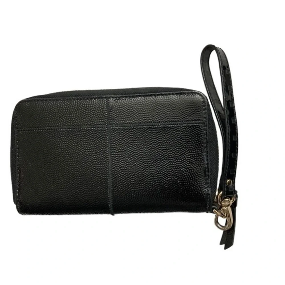 Tory Burch black grained shiny leather wristlet wallet clutch bag